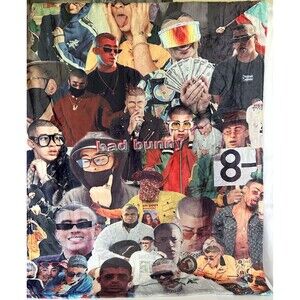 Bad Bunny Collage Soft Throw Blanket Colorful Rapper Fan 50"x39" All Seasons